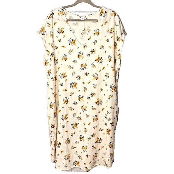 Old Navy Linen Blend Midi Dress‎ Size XXL Tall Floral Cottage Beachy Lagenlook - Picture 4 of 11